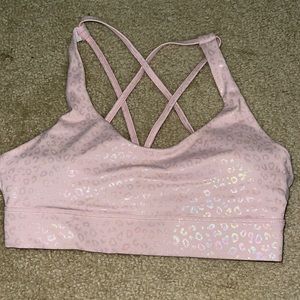 Pink holographic leopard zyia sports bra